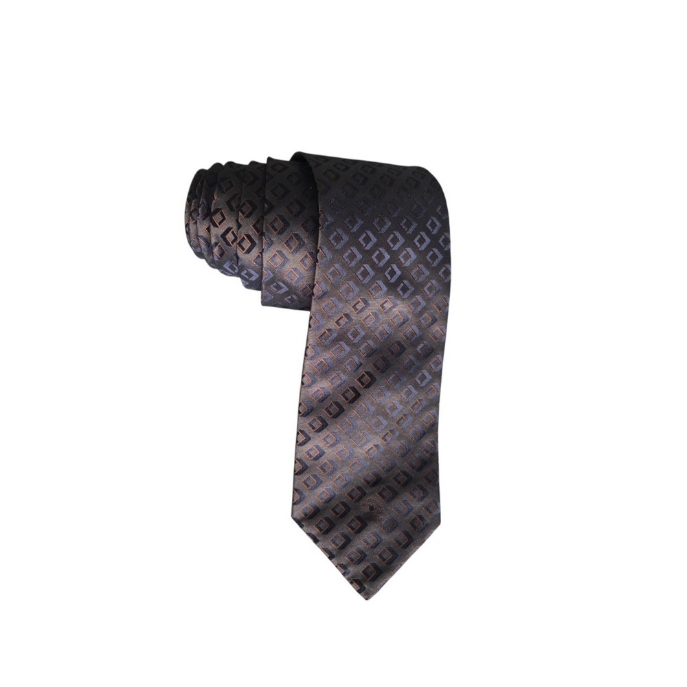 Vintage VERSACE Classic V2 Necktie 100% Silk Brown Geometric Square 3D Italy 00s